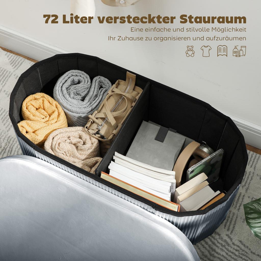 Foldable Storage Bench Velvet Look Upholstered Bench For Living Room 76 X 38 X 35 Cm Dark Gray