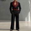 Мужской костюм-двойка Сшитый Лацкан Длинный рукав Тонкий пиджак Длинные брюки Повседневные комплекты