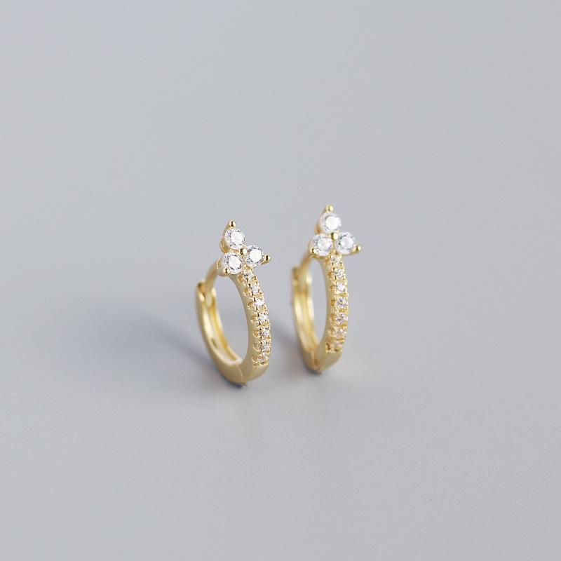 Fashion Jewelry Clover Luxury Zircon Earrings 925 Sterling Silver Earrings 18K Gold Plated Huggie Hoop Earring for Women