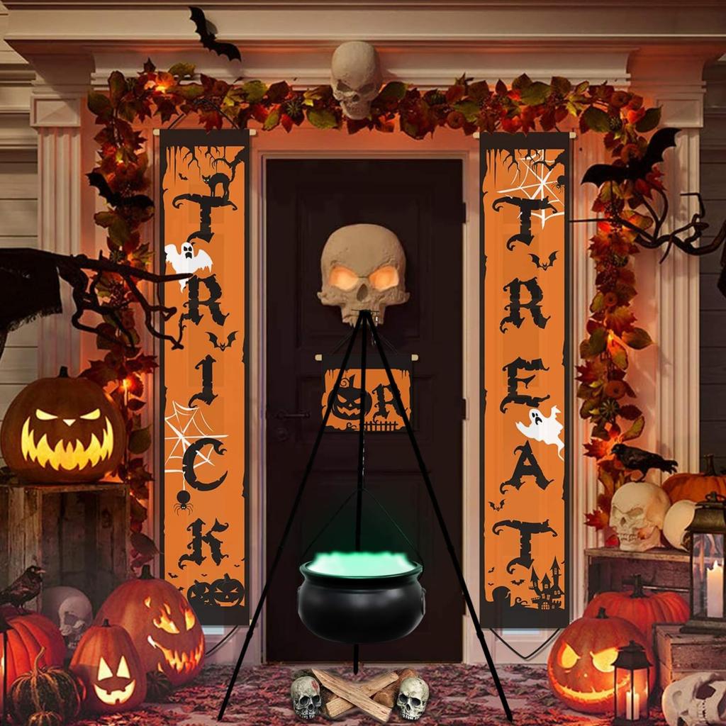 Котел ведьмы, черное ведро для конфет с ручкой и подсветкой, большой котел ведьмы на штативе, держатель для конфет на Хэллоуин, пластиковое ведро для конфет