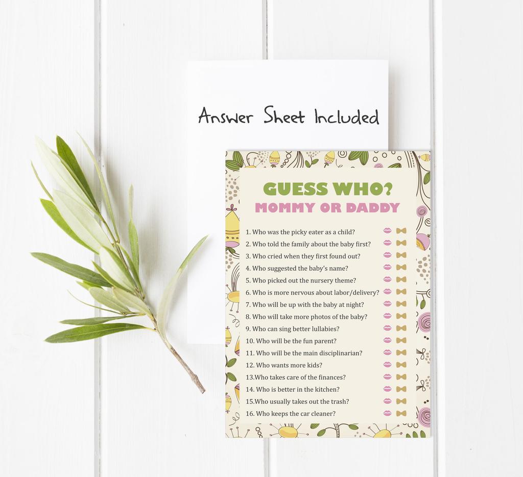 Inkdotpot Кто сказал это игра Мама или папа 50 листов веселая игра для детского душа гендерно-нейтральная цветочная вечеринка принадлежности