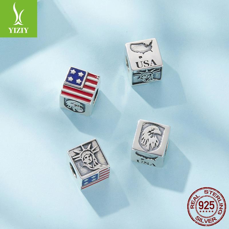 S925 Sterling Silver American Polish Commemorative Beads Popular Cube Collection Loose Beads Beads