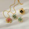 European and American Popular Jewelry Opal Dripping Oil Colored Flower Necklace Women's Fashion Snake Bone Chain Gold-plated Stainless Steel Necklace