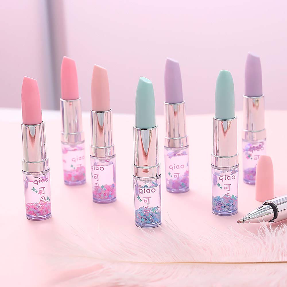 moin Ballpoint Lipstick Star Flowing Pen Black Set of 4 Pink Light Pink Pen, Shape, Design, Glitter, Color, (Green, Purple)