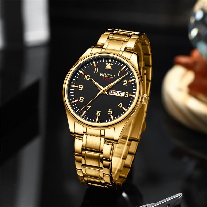 NIBOSI модные классические студенческие часы с двойным календарем, светящиеся в темноте водонепроницаемые кварцевые мужские часы со стальным ремешком