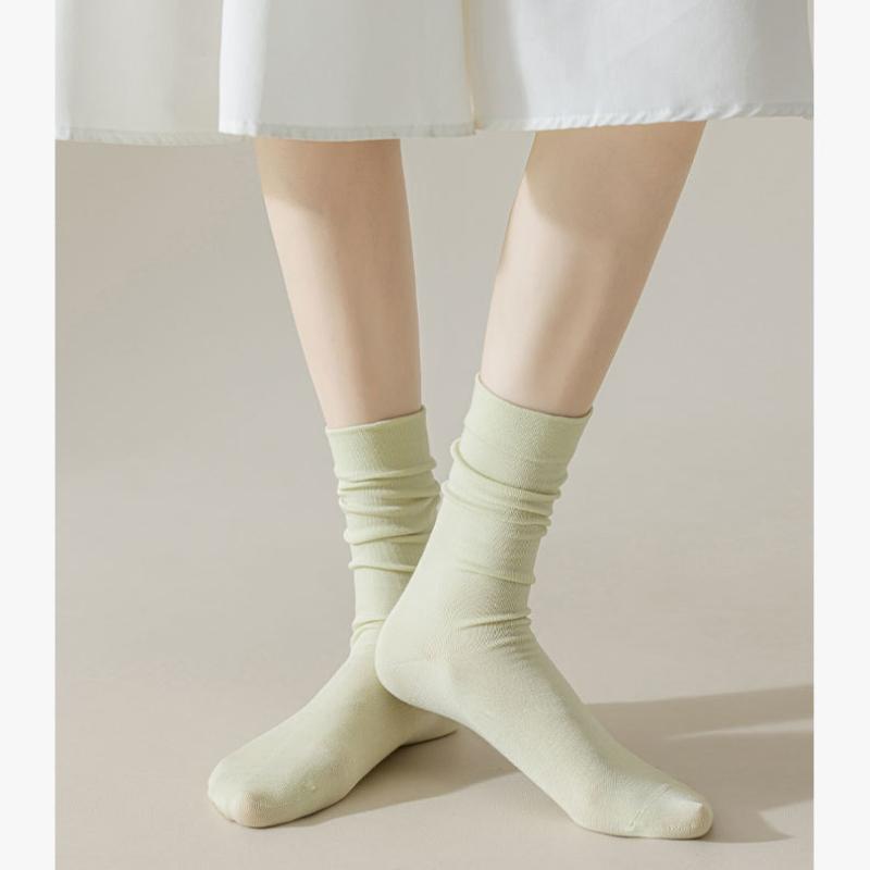 5 пар однотонных хлопковых носков средней длины, трикотажные свободные длинные мягкие повседневные носки на весну и осень, черные, белые, дышащие женские носки