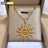 Vintage Chic Sun Shaped Pendant Stainless Steel Necklace Statement Golden Fashion Jewlery Gift