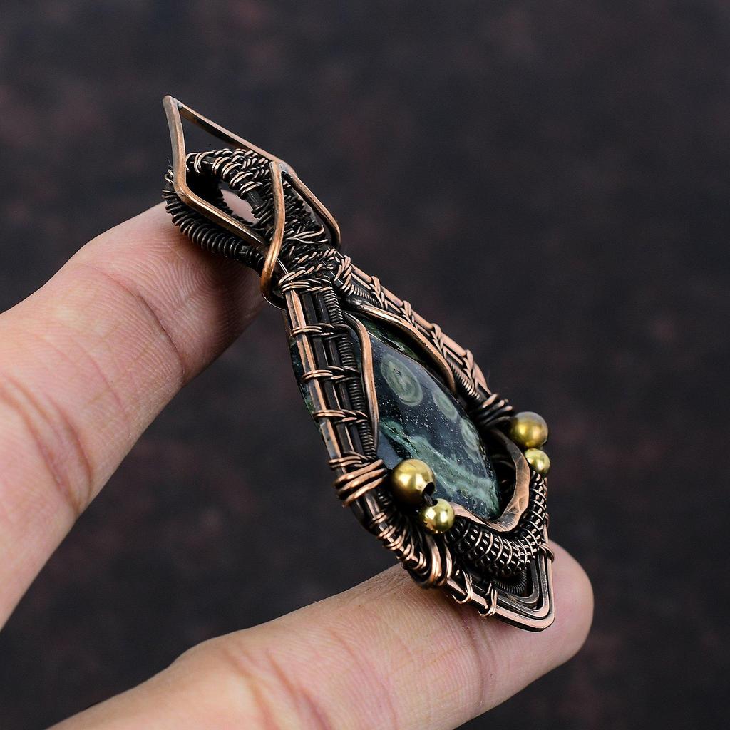 Kambaba Jasper Gemstone Pendant Copper Wire Wrapped Jewelry Elegant Pendant Handmade Wire Wrapped Pendant Dainty Copper Pendant Gift For Mom