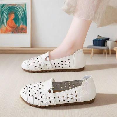 Ретро туфли на мягкой подошве женские летние новые полые и дышащие повседневные на плоской подошве с круглым носком удобные женские туфли