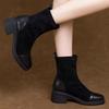 Эластичные ботинки женские тонкие ботинки британские ботинки Мартин 2025 осень и зима новые универсальные матовые толстый каблук средний каблук женские короткие ботинки