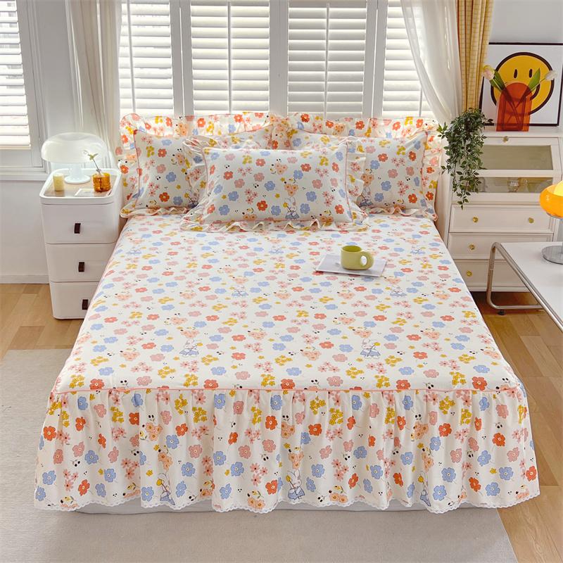 1c Pure Cotton Bed Skirt Floral Style Bed Cover Lace Mattress Protector Skin-friendly Bedspread Roupa De Cama (No Pillowcase)