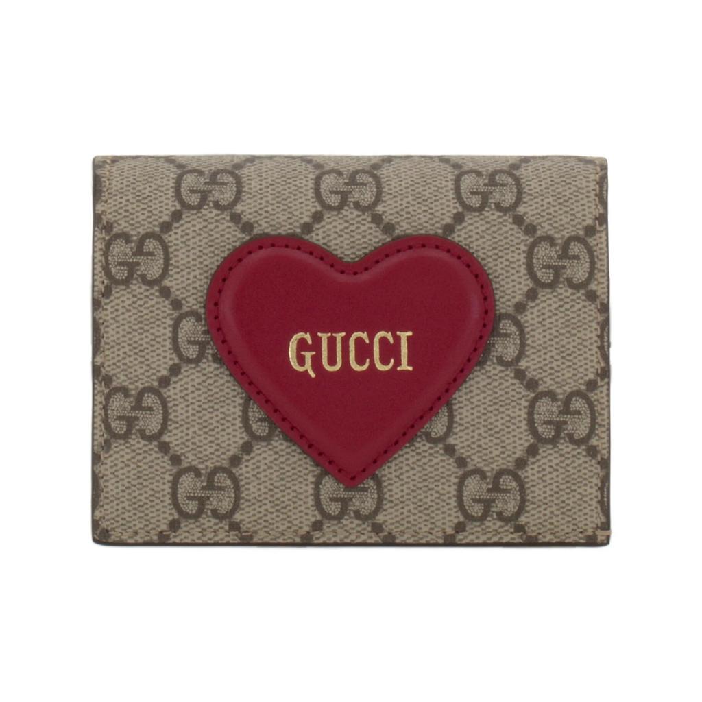 Gucci Коллекция ко Дню святого Валентина Монограммный логотип 3D-акцент в виде сердца Складной вдвое клатч Канвасовый держатель для карт Женский стиль Коричневый