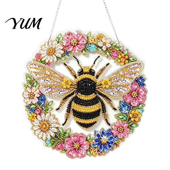 Adults Crafting Supplies Christmas Rhinestone Painting Suncatcher Kit, DIY Faux Pearl Art Xmas Ornament Crafts for Beginner, Acrylic Hanging