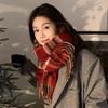 2025 New Year Red Plaid Faux Cashmere Scarf, Warm Shawl for Men and Women