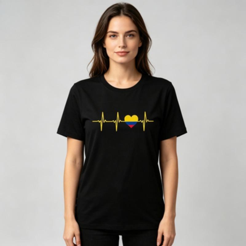 Unisex Modal Tshirt Heartbeat Line Colorful Heart Print Short Sleeve Round Neck Love Casual Soft Graphic Tee Black White