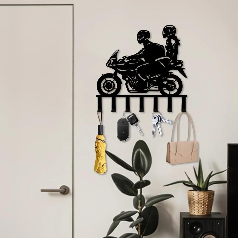 1pc Wall Couple Motorcycle Metal Key Hangers - Decorative Wall Hooks, Easy-to-Install Key Holder for Office & Home Decor