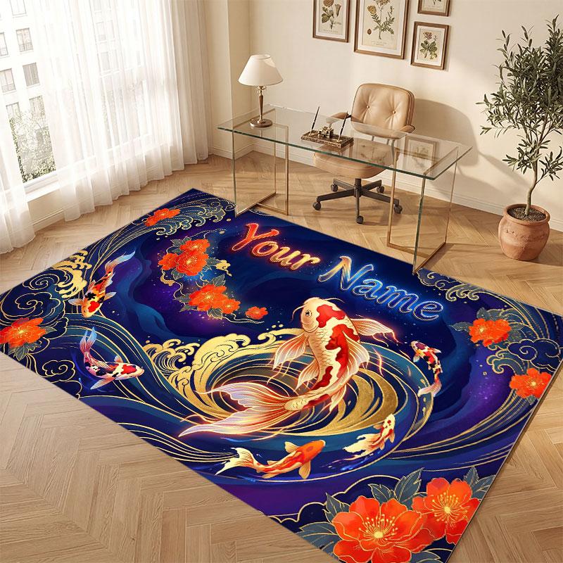 Octopus Sea Life Theme Crystal Velvet Floor Rug Personalized Custom Name Text Warm Carpet Home Decoration