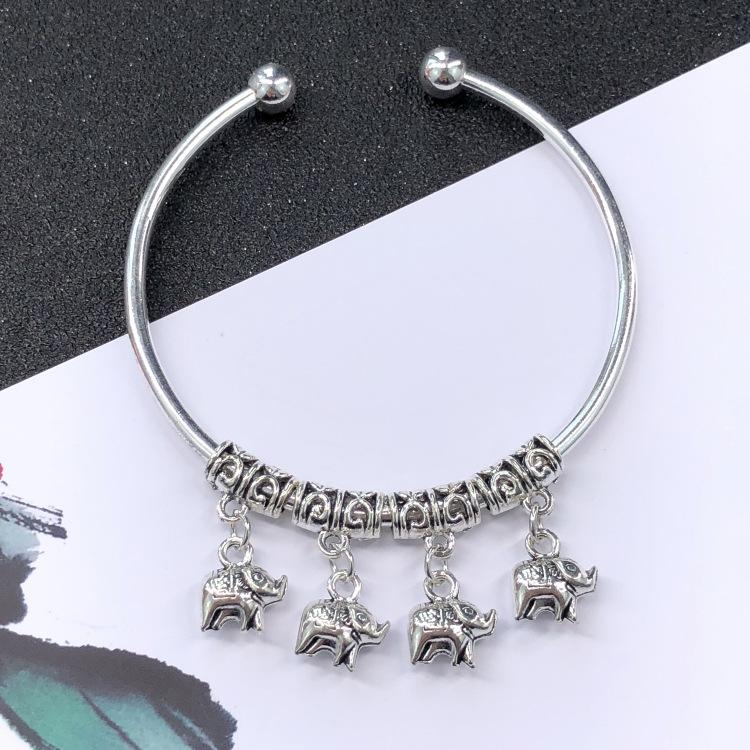 Retro Ethnic Style Tibetan Silver Bracelet Women's Versatile Fashion Bell Flower Pendant Adjustable Bracelet with Accessories