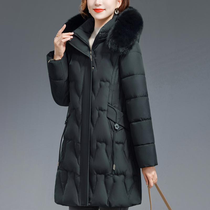 Middle Age Woman Winter Coats Hooded Faux Fur Collar Casual Thick Warm Long Parkas Women's Jackets