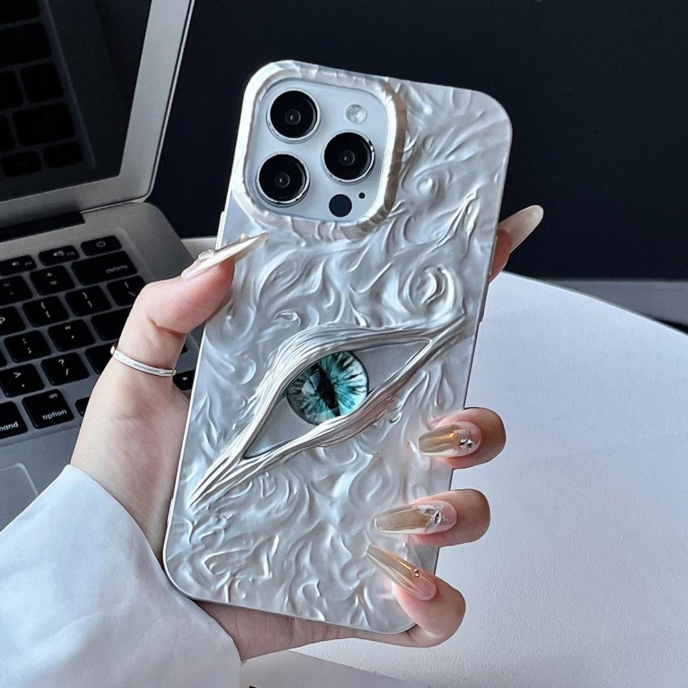 Крутой Оранжевый 3D Чехол со Злыми Глазами для iPhone 17 Air 16 15 14 13 12 11 17 Pro Max Матовый Ударопрочный Мягкий ТПУ Чехол