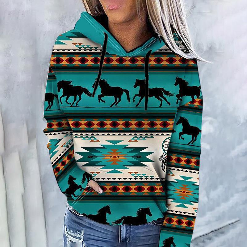 Модная женская толстовка с длинным рукавом с принтом, винтажные толстовки в племенном стиле, повседневные толстовки на осень-зиму, женский пуловер