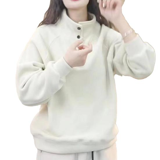 Женские флисовые толстовки с длинным рукавом на пуговицах, пуловер, повседневный топ со стойкой, теплые наряды на осень-зиму