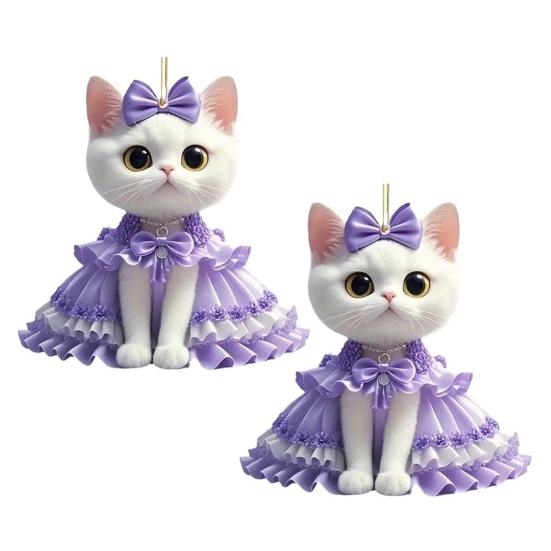 Yousheng 2Pcs Cute Cat Purple Pendant Car Rear View Mirror Charm Acrylic Cat Hanging Decorations for Auto Interior Window Bag