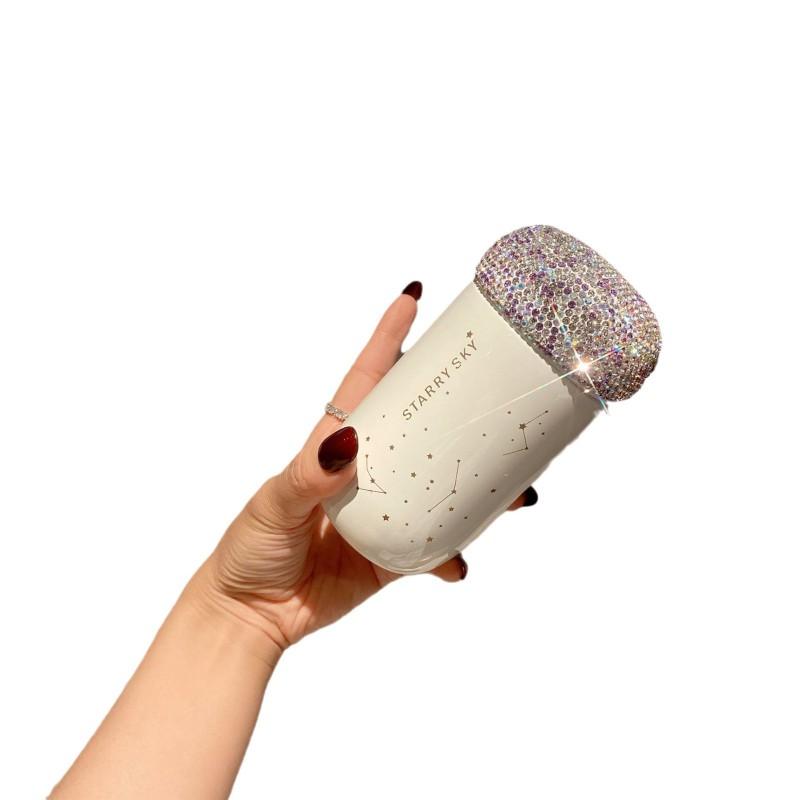 Compact Korean-Style Stainless Steel Insulated Travel Mug With Rhinestone Decor 304 Food-Grade Cup Office Car Or On-the-Go