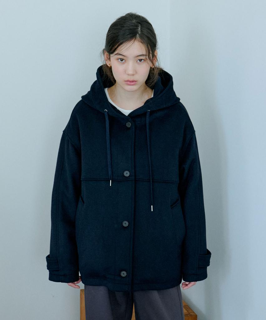 GRASPLAN Wool Hood Half Coat_Navy