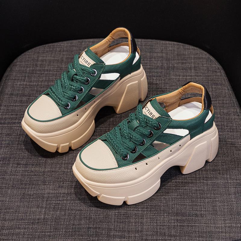 Женские летние сандалии 2024 года на платформе из дышащей кожи с внутренней частью для увеличения высоты