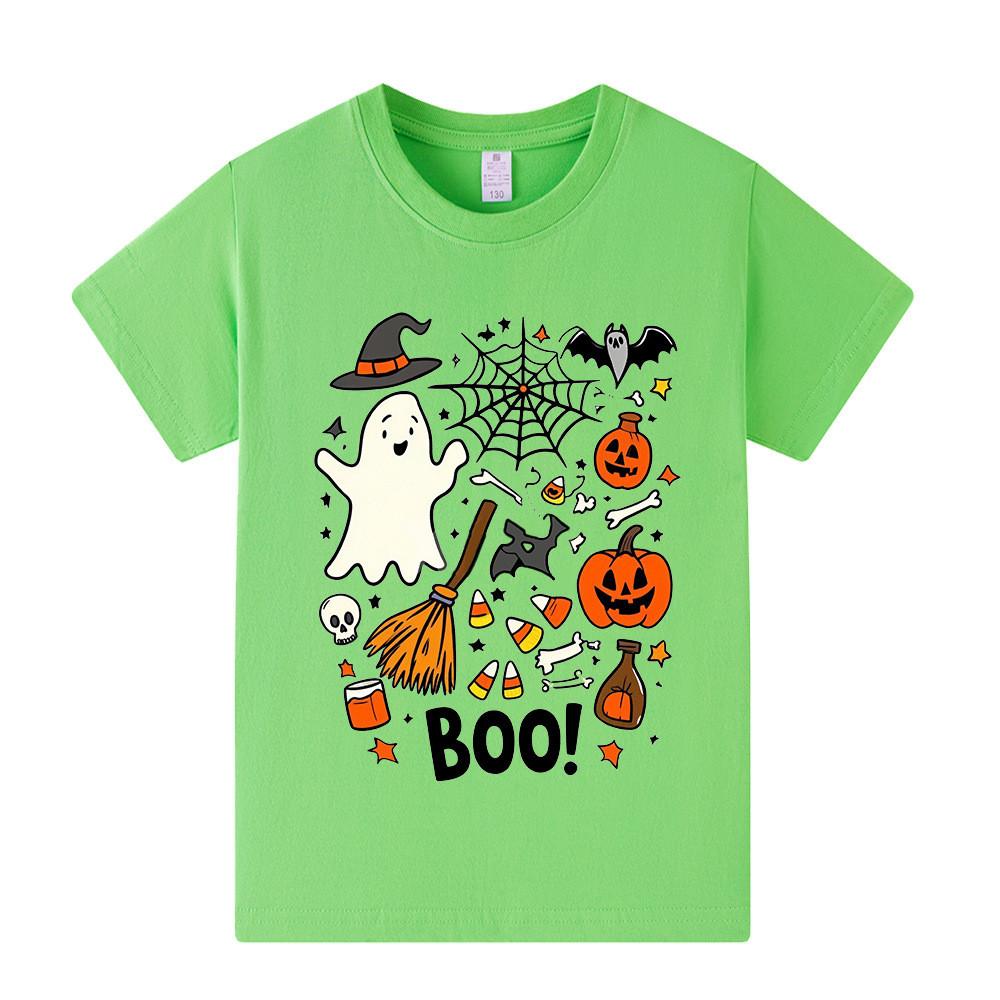 A1653 Kids Boys Girls Halloween Ghost Short Sleeves T-shirt