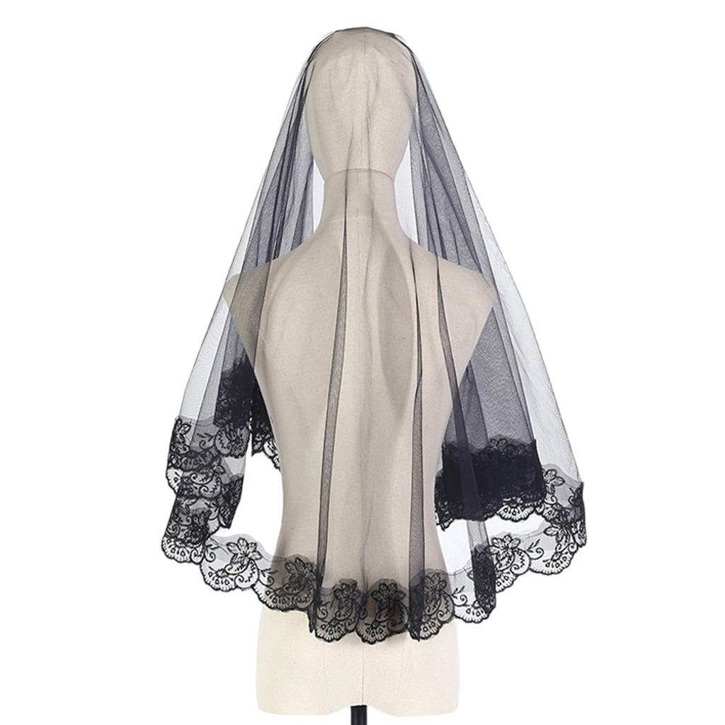 Dark Veil Lace Veils Head Covering Wedding Hair Accessories Black Wedding Veil Headscarf Lace Black Veil