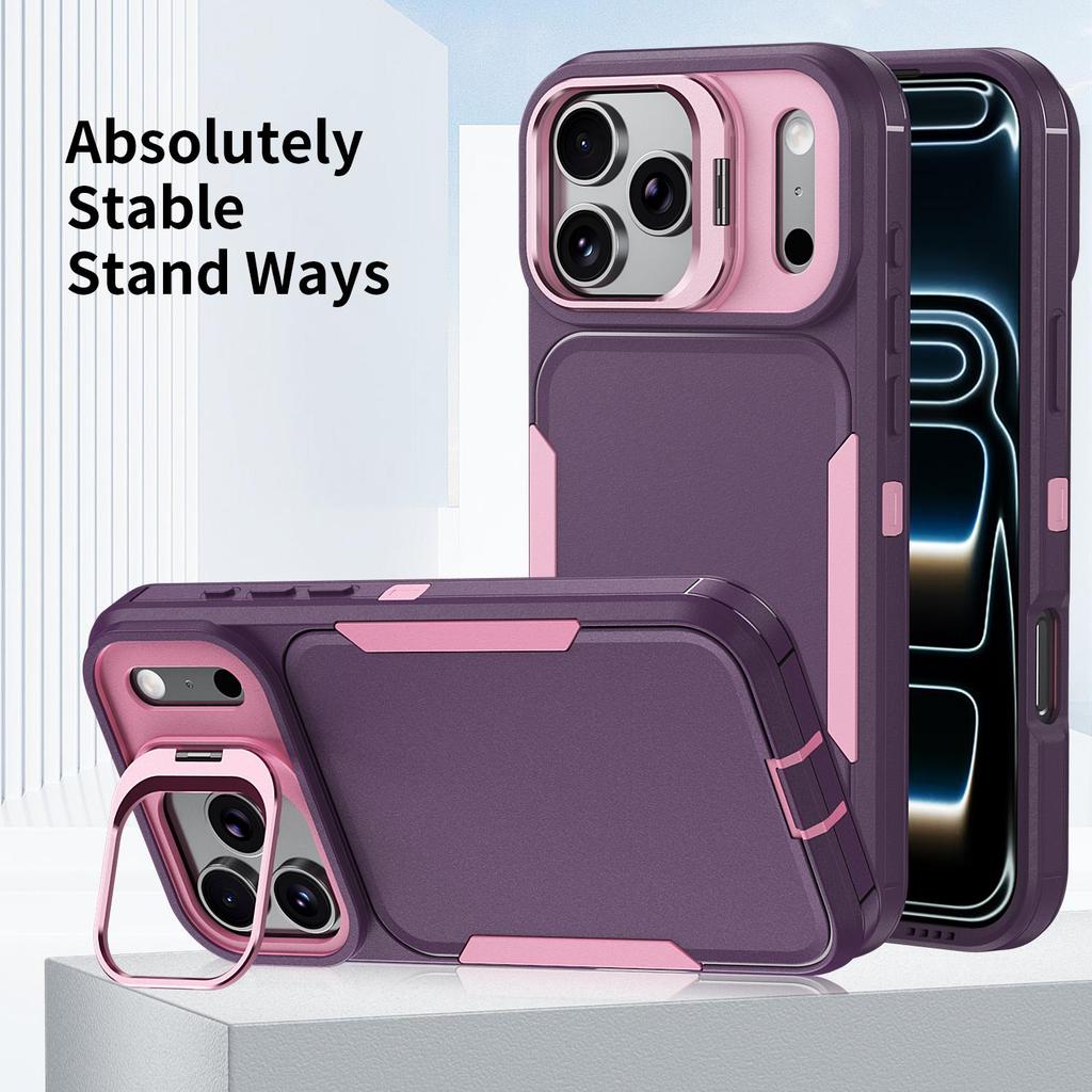 For iPhone 17 Pro Max 16 15 14 13 12 Pro 11 Fashion Luxury Hybrid Rugged Hard PC + TPU Phone Case Back Cover Lens Stand Protector Skins Shell