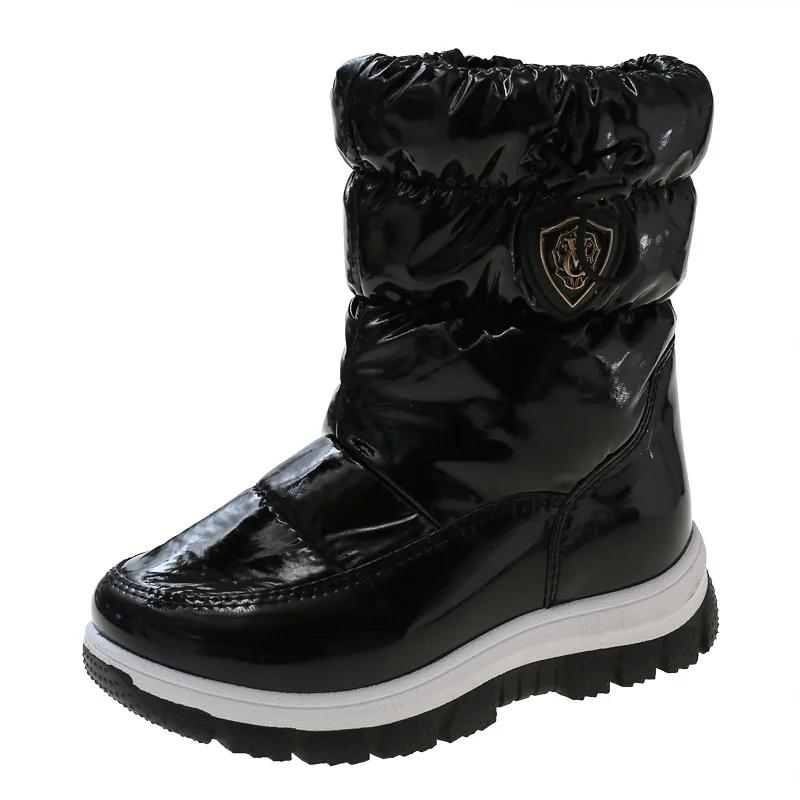 Мода 2024 Новые Зимние Ботинки-Платформа Детские Снежные Ботинки для Мальчиков Девочек Модные Водонепроницаемые Теплые Ботинки Детские Толстые Средние Нескользящие Хлопковые Ботинки