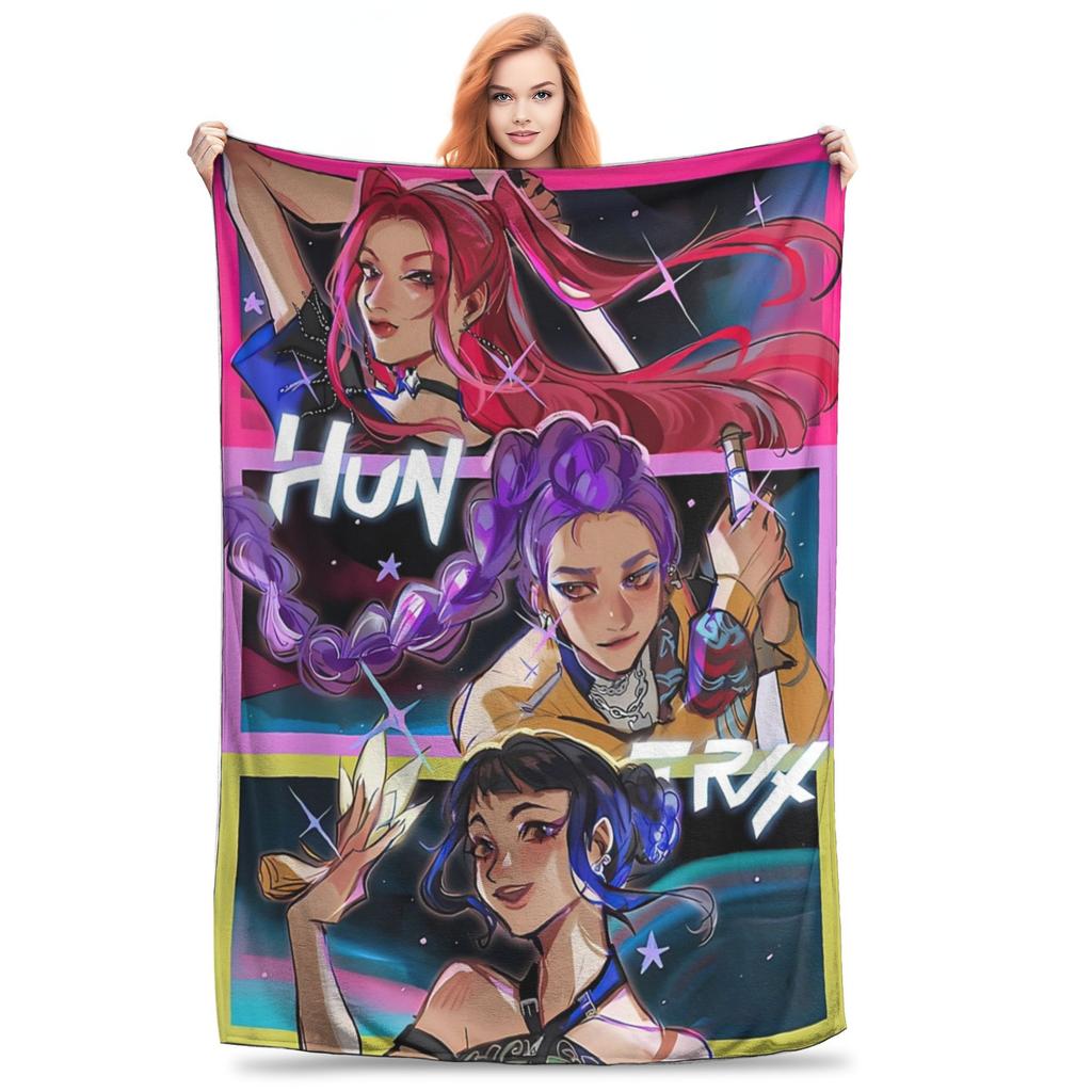 Kpop Demon Hunters Zoey Huntrix Blankets Coral Fleece Plush Super Soft Throw Blanket for Bedding Couch Bedroom Quilt