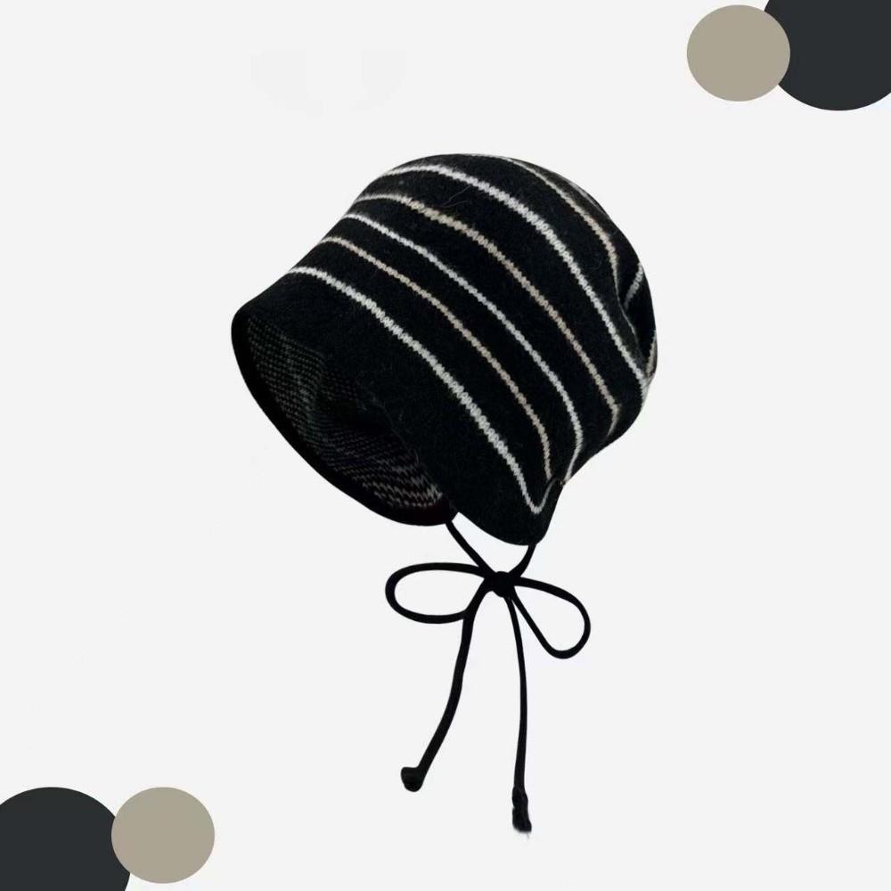 Soft Texture Striped Beanie Hat Loose Fit Slouchy Hat Knit Bonnet Cap Street Photography
