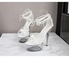 Mclubgirl Sexy Club Dancing Women's Shoes Peep Toe Women's Stiletto Heel Sandals Transparent Women's Lace Up Shoes LFD-190-B1