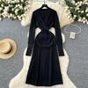Autumn Winter Women Elegant V-neck Knitted Sweater Twist Pullover Dresses