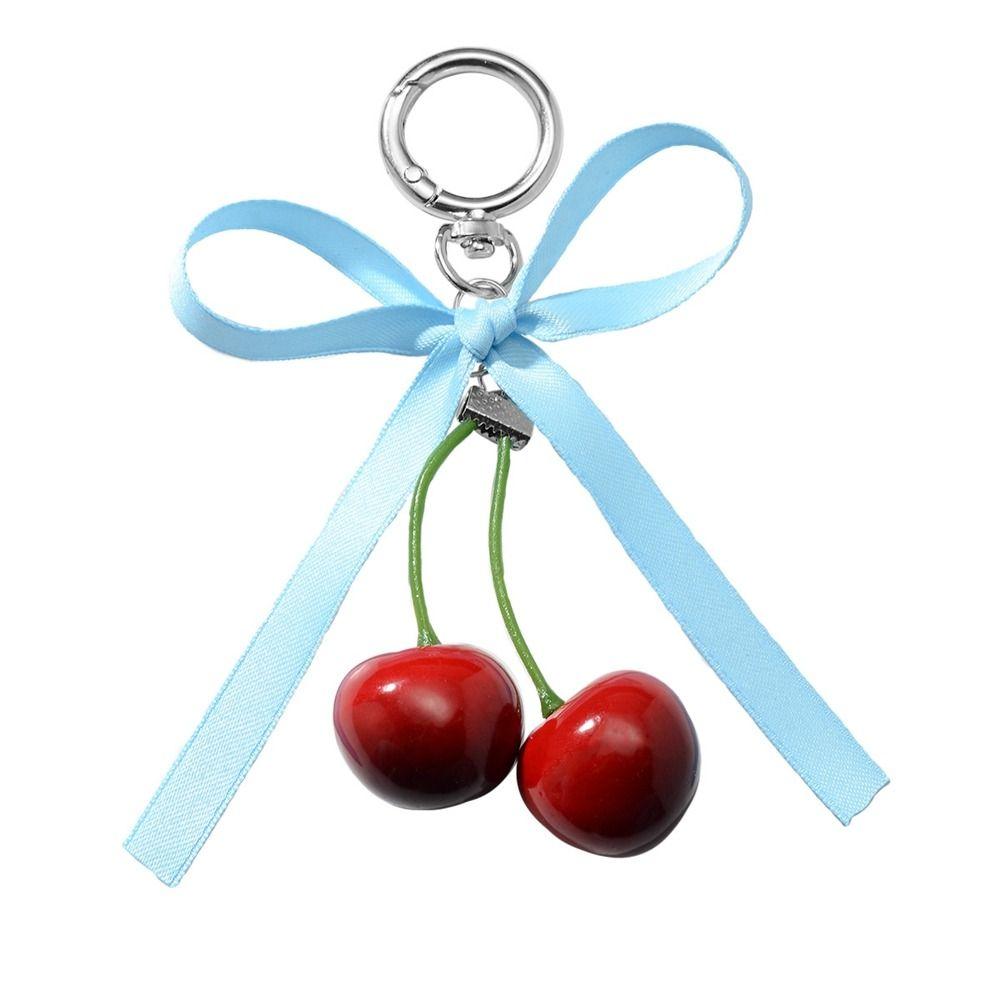Phone Charms Cherry Pendant Keyring Ballet Style Pendant Ribbon Bow Keychain Couple Kids