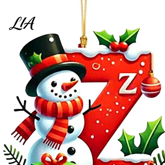 Decorative Holiday Gift Tags for Friends 26Pcs Christmas Alphabet Ornament Set, 2D Acrylic A-Z Letters with Personalized Initial Decor Home Santa Hat