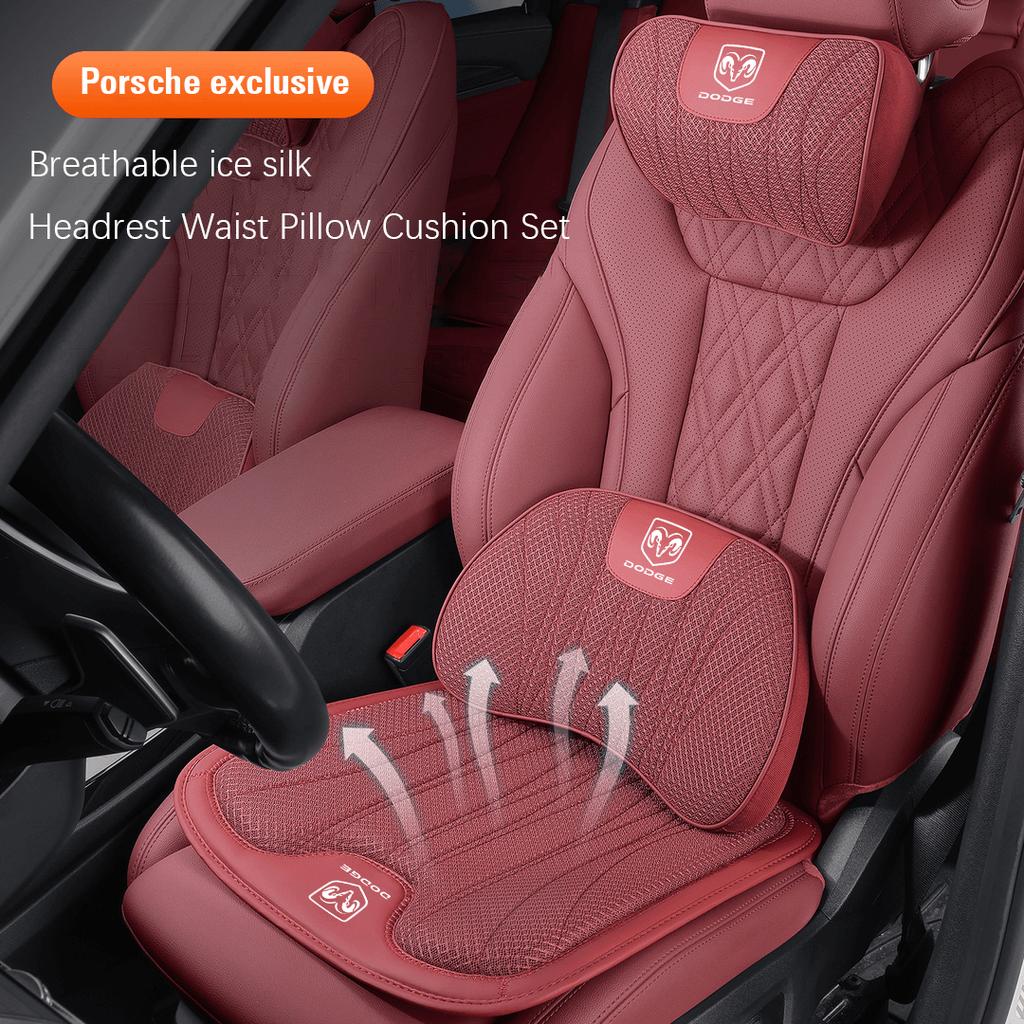 Breathable Ice Silk Car Neck Pillow Seat Cushion Lumbar Pillow Kit For Dodge Challenger Charger Journey Ram Durango SRT Dart U666