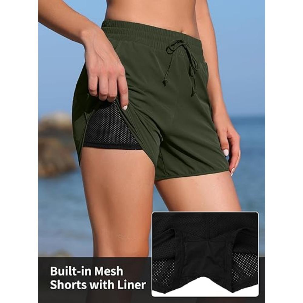 CHARMLEAKS Swim Shorts Women High Waisted Swim Bottom Tummy Control Board Shorts with Pockets Liner