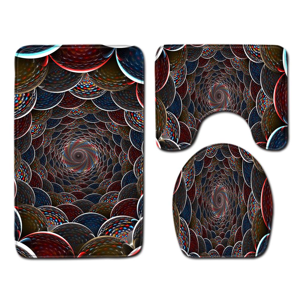 Cool Pattern Bathroom Floor Mat Toilet Three-Piece Set