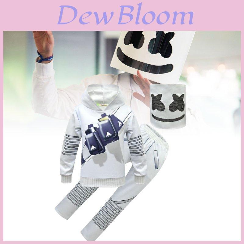 Marshmello Inspired Rock Style Cotton Outfit For Kids With Long Sleeves And Pants