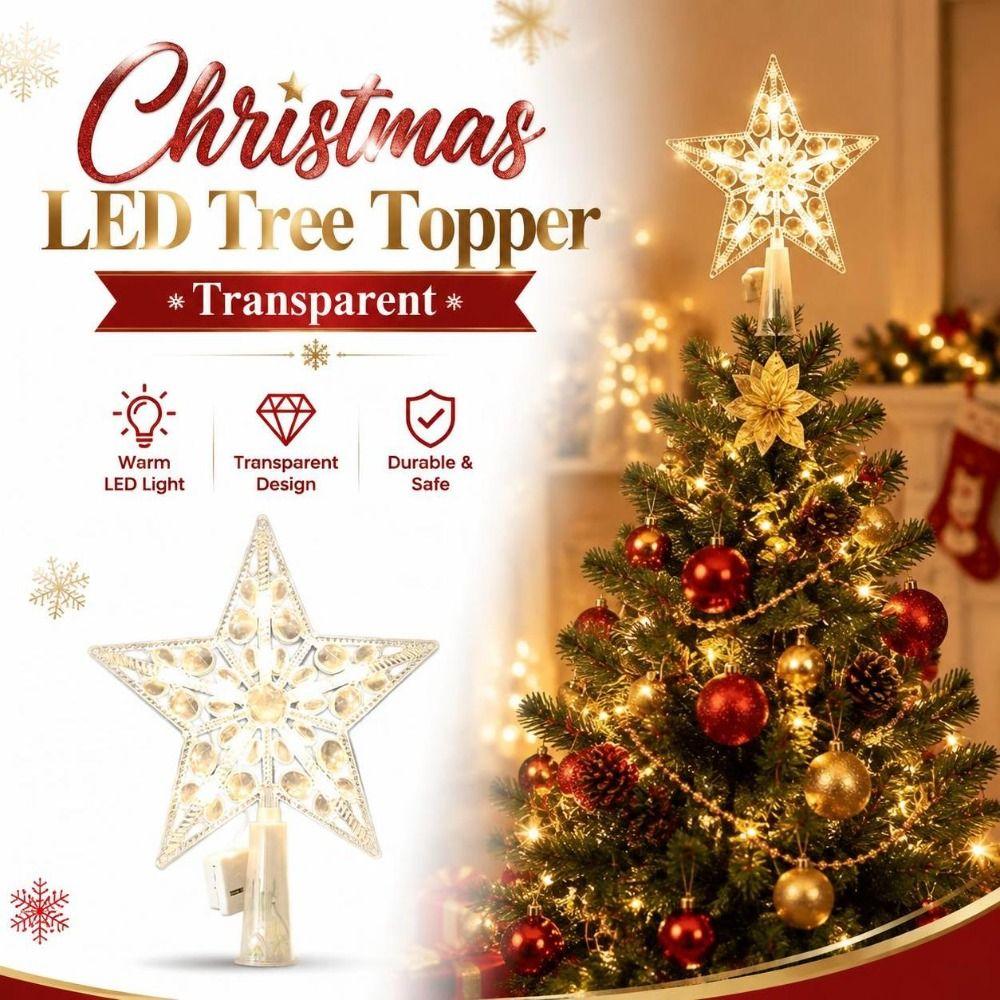 Water Drop Pattern Christmas Tree Topper Warm White Five Point Star Topper Holiday Room Decor