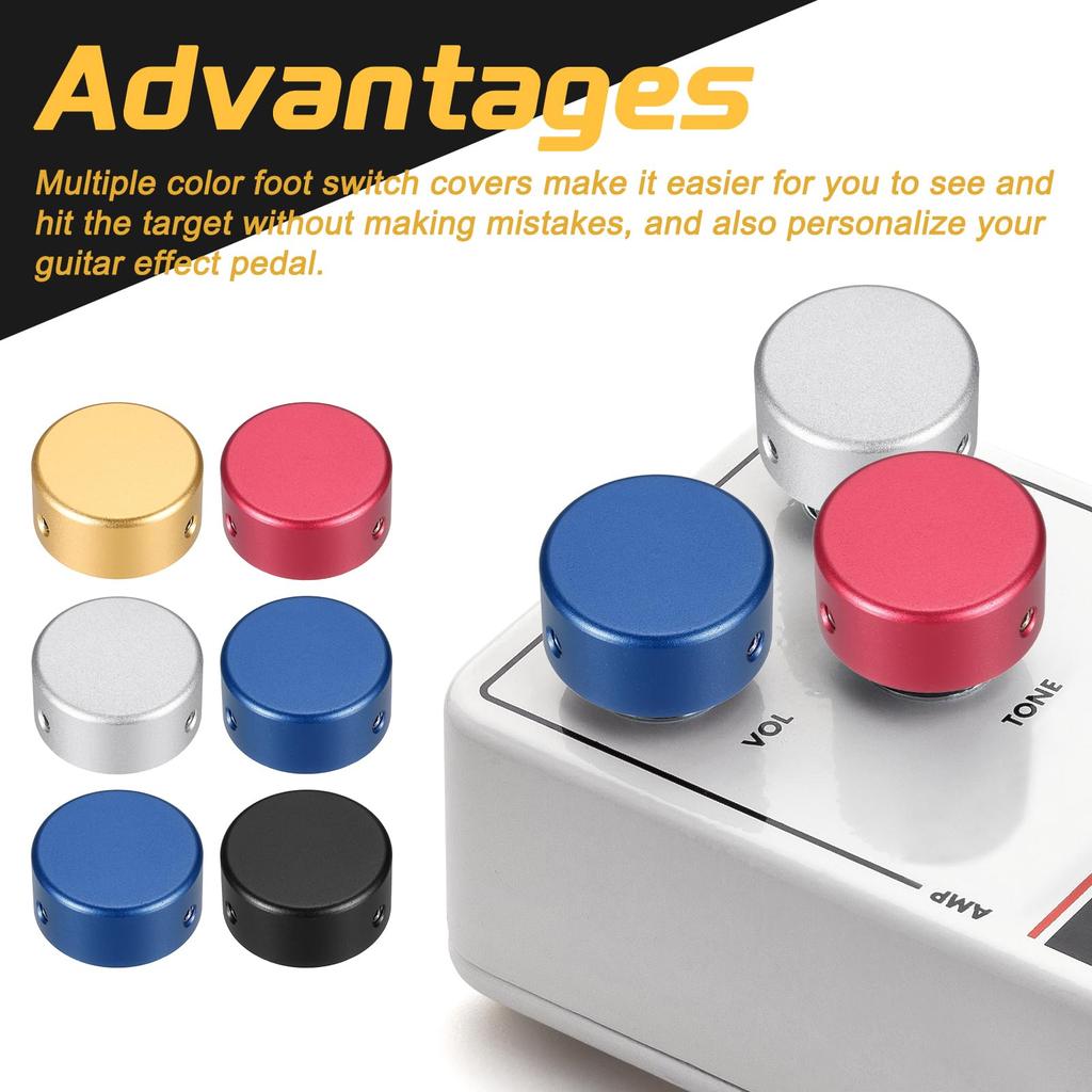 Uxcell 6 Pieces Footswitch Toppers Guitar Pedal Button Caps Metal Footswitch Top Covers for Guitar Effect Pedal and Red 3/8" Buttons, Gold, Silver,