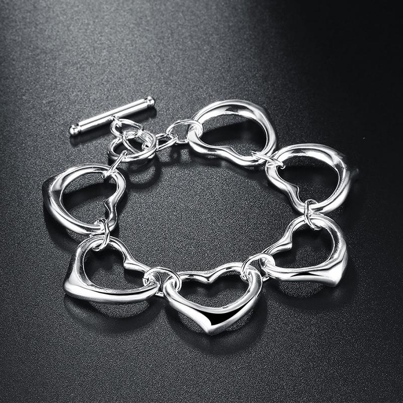 925 Серебряный комплект ювелирных изделий Любовь Сердце Шарм Браслеты Ожерелья Цепи Для Женщин Серебряные Ювелирные Изделия