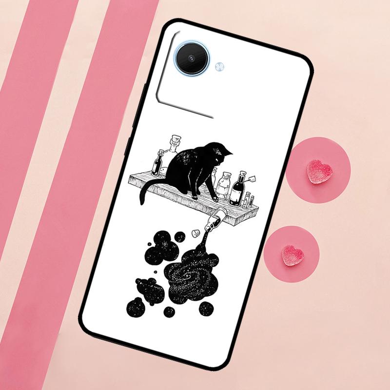 Black Cats Ink Cute Pet Witch Art For Realme C71 C55 C53 C67 C75 C61 C33 C63 C51 C65 10 11 12 13 14 15 Pro Plus GT7 Pro Case