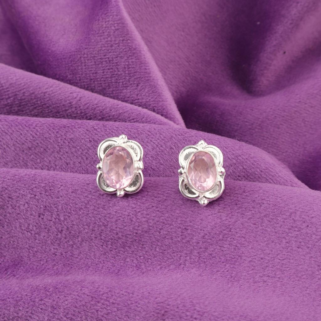 Morganite Stone 925 Sterling Silver Artisan Stud Post Push Back Earrings Jewelry EE-149-9