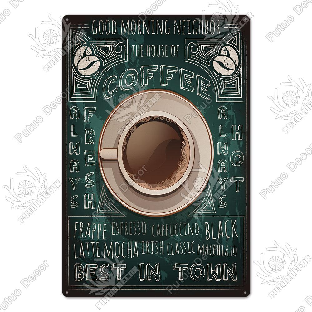 Putuo Decor Кофе Винтажная Жестяная Металлическая Табличка Декоративная Пластина Ретро Тарелка Кафе Кухня Мужская Пещера Кофейный Бар Клуб Настенное Украшение